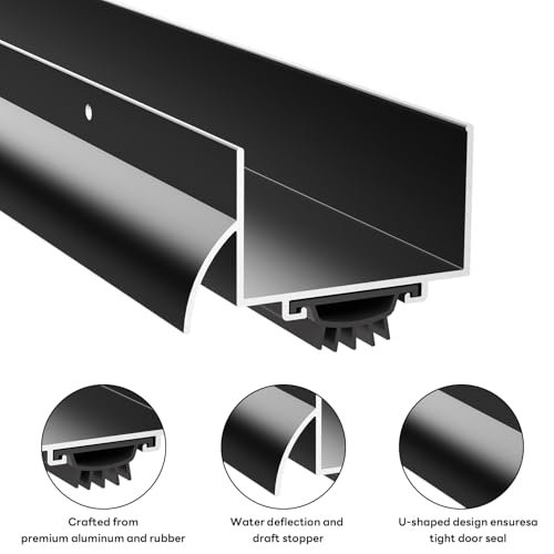 Orechic 1-3/4" x 36" U Shaped Aluminum Door Sweep with Drip Cap, Screw-On Metal Weather Stripping for Exterior Doors (Black) by Orechic - Used condition - Image 3