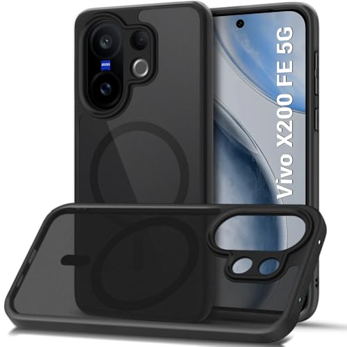 Image of TheGiftKart Hybrid Shockproof Back Cover Case for Vivo X200 FE 5G Compatible with MagSafe | Camera Protection Module | Hard Back Cover Case (PC & TPU, Translucent Smoke Matte Back, Black Sides)