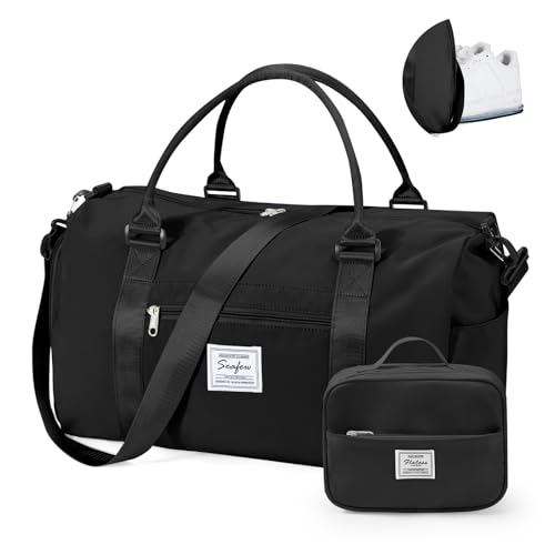 VGOCO Gym Bag Womens with Shoes Compartment Travel Duffel Bag Black