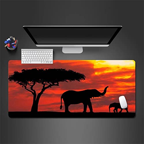 Tapis de Souris 700x400x3mm Grand Tapis de Souris Gamer avec Surface Imperméable,Base Antidérapante en Caoutchouc,Tapis de Souris Extra Large pour Les Bureaux Éléphants d'Afrique au Coucher du Soleil