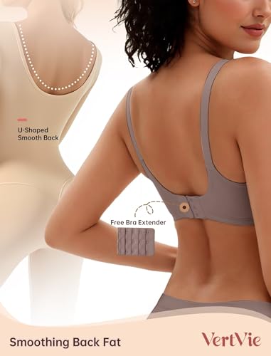 Vertvie Womens Wireless Bras No Underwire Push Up Bra Seamless Supportive Full Coverage Everyday Bras Regular and Plus Size(Grey,X-Large)