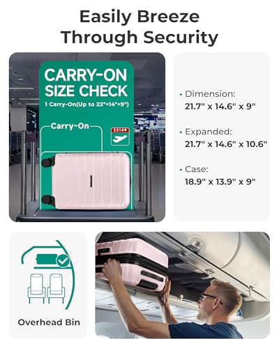 Image of BAGSMART Carry On Luggage 22x14x9 Airline Approved with Spinner Wheels,Lightweight 20 Inch Luggage with TSA Lock,Expandable Hard Shell Carry On Suitcases for Men Women,Pink
