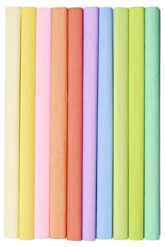 Krepppapier 50x200 cm Crepepapier für Handwerke, Kräuselpapier zur Dekoration, Schulpapier, Rollenpapier Elastizität, nicht abfärbende Farben, Pastellfarbenmix 10er Pack