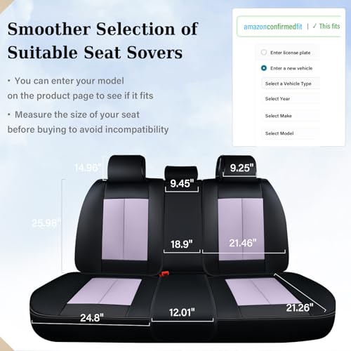 Image of Coverado Rear Seat Covers for Cars, Waterproof Car Seat Covers Back Seat Cover, Faux Leather Seat Covers Automotive Seat Covers Seat Cushion Protector Universal Fit for Most Cars, Black&Purple