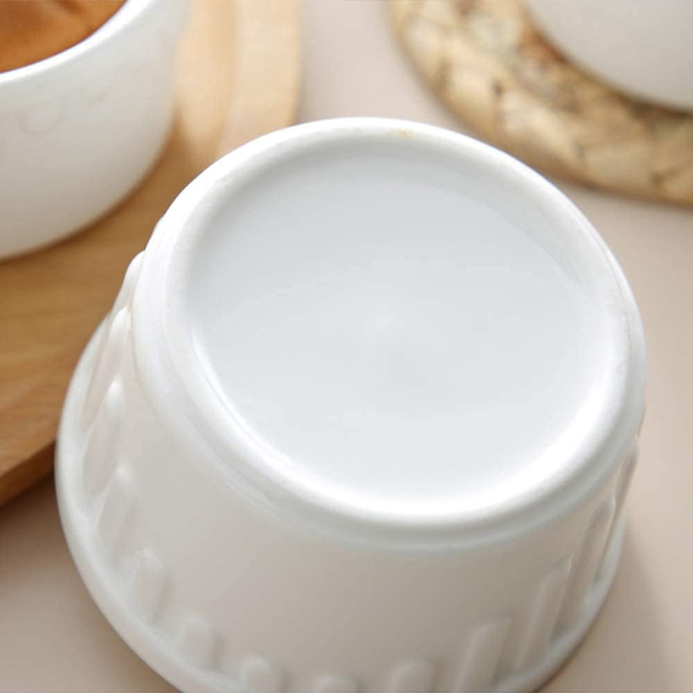 qiuqiu Set of 6, White Ceramic Oven Ramekins, Fits Soufflé, Creme Brulee, Small Bowl Ramekins, Baking and Sauce