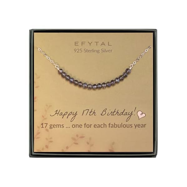 EFYTAL 17th Birthday Gifts for Girls, Sterling Silver Necklace, 17 beads for 17 Year Old Girl, Jewelry Gift Idea
