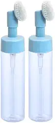 Frasco Pump Espumador com Escovas de Silicone para SkinCare Kit 2 Peças 250ml (Azul)