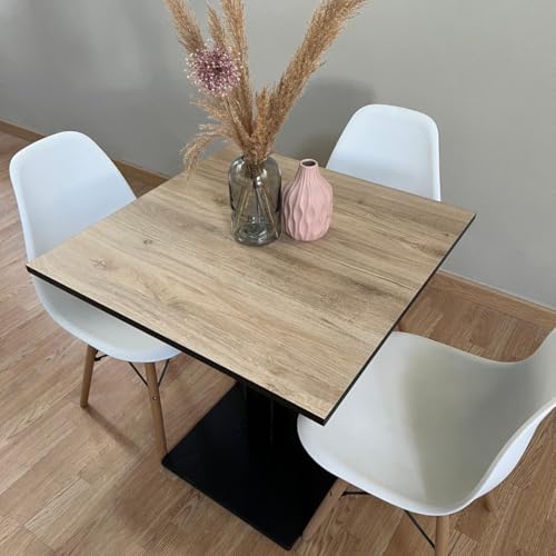 Bar-Tisch | Bistrotisch | quadratisches Restaurant mit Mittelfuß 60/70/80 cm verschiedene Farben (Eiche CADIZ A475 - Schwarz, 80 x 80)