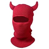 TRADERPLUS - Pasamontañas de punto 3D divertido Halloween Ox Horn Cap para hombres y mujeres (rojo)