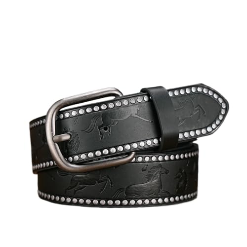 Ceinture western en cuir PU gaufré de haute qualité ornée de clous métalliques ciselés