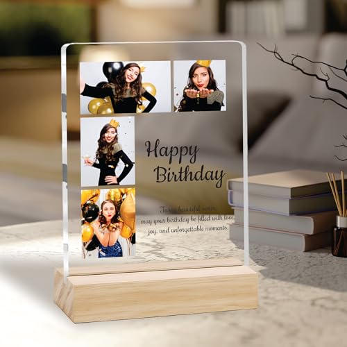 Image of Giftplease Personalized Happy Bithday Photo Plaque with Photo | Custom Friendship Gift with Wooden Stand | Best Friend Birthday Keepsake for Him or Her CS 02
