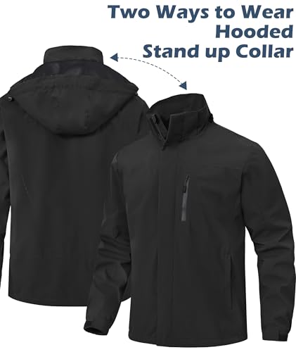 Image of Zoofly Mens Waterproof Hiking Jacket with Hood Windproof Light Weight Windbreaker Outdoor Fishing Raincoat Zipper Pockets