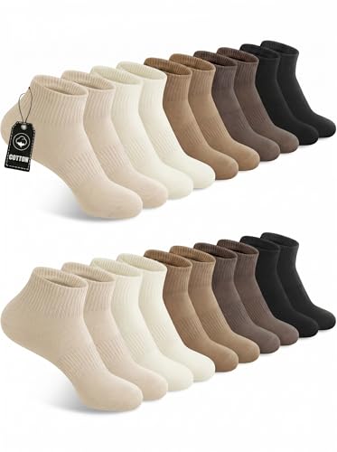 Image of YSense 10 Pairs Womens Ankle Socks Cotton Quarter Socks Women Men | Cushioned for Running Athletic Casual, Breathable Moisture-Wicking, Toe Seamless