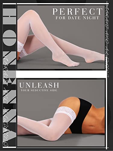 Honenna Semi Sheer Stay Up Lingerie Thigh High Stockings Lace Top Size A-F, 1-2 Pairs #TOP4