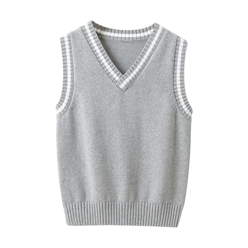 Boys Sweater Vest Cotton School Uniform Vests for Girls Boy Toddler Kids Knit Fall Winter Clothes (Grey, 9-10 Years)