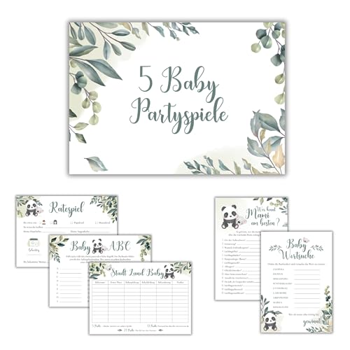 Babyparty Spiele Set Babyshower Spiele Set 5 witzige Babyparty-Spiele (je 10 Stück) Babyparty Geschenk Babyparty Karten zum Ausfüllen Partyspiele Babyshower