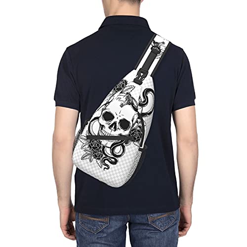 BYTKMFD Zwart en wit schedel illustratie Cross Borst Bag Diagonaal, Sling Rugzak, Weekend Outdoor Wandelen Reizen… - Image 7