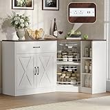 Loomie Corner Cabinet w/Charging Station, Kitchen Pantry Cabinet w/2 Tier Lazy Susan Turntable...