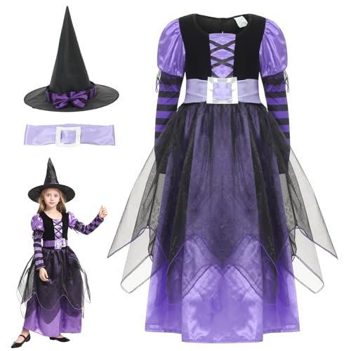 GEMVIE Disfraz de Halloween para niña，disfraz de bruja El Mago de Oz Cosplay Party infantil 3-12 años (10-12 años)