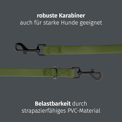 Floxik PVC Hundeleine 3m Grün | 4 Längen verstellbare Führleine für mittlere & große Hunde | Schmutz- & Wasserfest | Ideale Umhängeleine für das nächste Abenteuer mit deinem Liebling