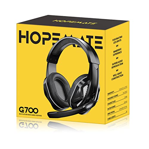 HOPEMATE Wired Headphone, Soft Earmuffs, LED Lights, Over-Ear Headphone with Adjustable Headband, Compatible with Multi-Platforms