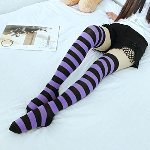 Image of DRESHOW 6 Pairs High Thigh Socks Striped Over Knee Thin Tights Long Stocking for Women Leg Warmer