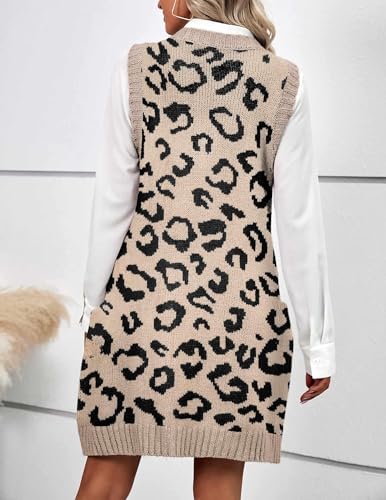 Image of HOTOUCH Women Sweater Vest Oversized V Neck Sleeveless Knit Pullover Ribbed Vest Dress with Pockets