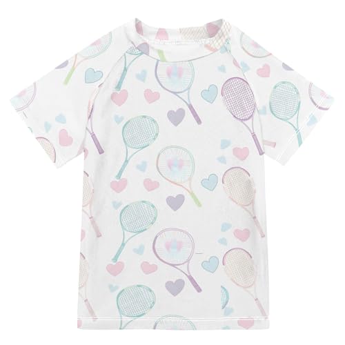 Boys Rash Guard Short Sleeve Swim Shirts for Boys Tennis Rackets Print Sun Protection 7-8T