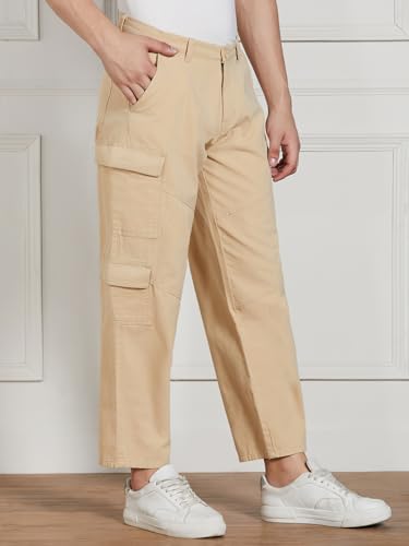 Image of Dennis Lingo Men Cotton Lycra Solid Stretchable Cargo Trousers