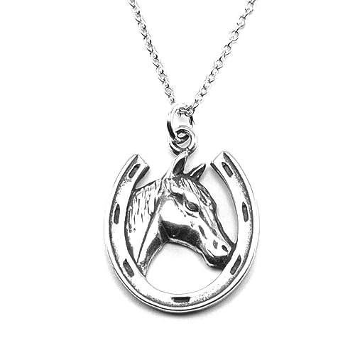 Sterling Silver Lucky Horseshoe Charm Pendant Necklace, 18