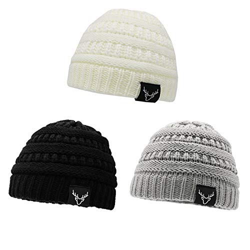 Sarfel Baby Boy Hat Toddler Beanie Baby Hats Warm Knitted Beanie Toddler Winter Hats 3 Pack Black & Light Grey & White