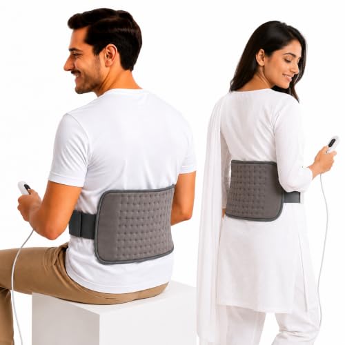 Image of Quills premium Electric Heating Pad for Pain Relief (40cm x 25cm) soft velvet strong strap Heat Pad for Back, Neck, Shoulder, Knee & Cramps - Adjustable Temperature Heat belt for Effective Pain Relief. One year product support.