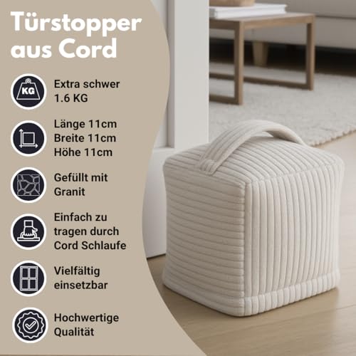 Türstopper sack 1,6KG beige in Cord | mit Griff | waschbarer Bezug | mit Reißverschluss | schwer | modern | Boden Sand sack | sack 2er Set