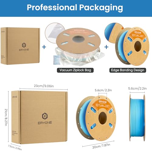 Image of ERYONE Matte Gradient Rainbow 3D Printer PLA Filament 1.75 + /- 0.03mm, HS Matte Multicolor High Speed Filament PLA 1KG(2.2LBS) Spool, Glacier(Blue White Lightblue)