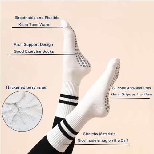 Rutschfeste Yoga-Socken, 2 Paar, Baumwolle, verdickt, atmungsaktiv, Winter, rutschfest, für Kampfsport, Fitness, Tanz, Yoga, Pilates, Socken mit Streifen für Frauen – Bild 3
