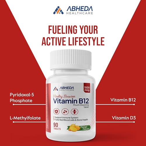 Image of Vitamin B12 1500mcg Tablets - Fast Absorbing Mouth Dissolving Supplement - Delicious Mango Flavor - 90 Count - High Potency for Energy, Metabolism & Immune Support