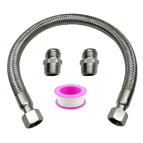 KWEOTUGO Industrial Grade Compressor Jumper Hose 1/2" NPT Male 20" Length 750°F & 450 PSI Both Sides Fittings Rotate Freely Flexible Whole body Stainless Steel Metal Hose