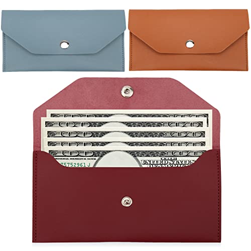 3 Pieces Money Cash Envelopes Bag, Pletpet Pu Leather Cash Money Pouch Cash Wallet Envelope Reusable Budget Envelope For Spring Festival Wedding Birthday Graduation Holidays(Blue, Brown, Red) #TOP6