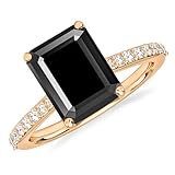 1.75 Carat Emerald Cut Black & White Diamond Bridal Engagement Ring For Women, 14K White Gold Plated 925 Silver Diamond Bridal Side Stone Ring