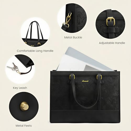 Image of LOVEVOOK Laptop Tote Bag for Women,17.3 Inch Vintage Laptop Bag with Clutch Purse,Large Capacity Leather Work Bag, Computer Bag Office Business Briefcase, Casual Handbag for Travel College Teacher