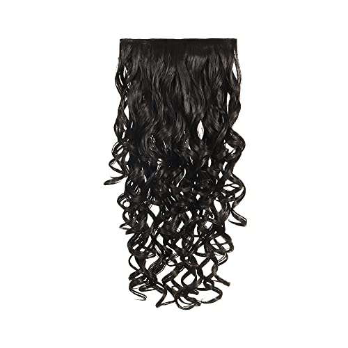 Image of KIS Synthetic Curly Hair Extensions with 4 Clip-in for Women, Dark Brown | 21 Inches, Natural, Soft Heat Resistant Hair, Thick Washable Reusable, Artificial Hair Clip on Extension for Bridal, Wedding
