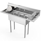 ROVSUN Commercial Sink, Stainless Steel Sink with 3 Compartment and 2 Sides Drain Rack, 20' x 54' x 43.5' Freestanding Utility Sink, Great for Restaurant Kitchen Laundry Room Garage Sunroom