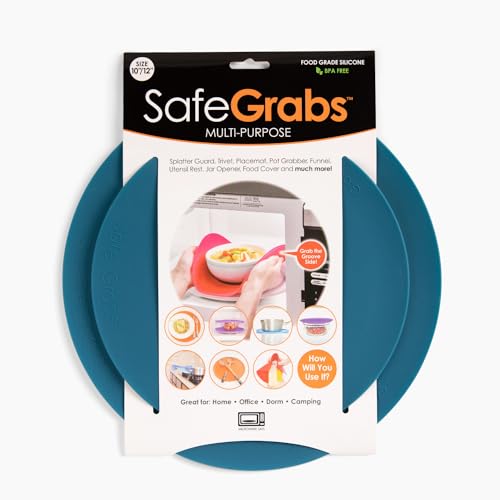 Image of Safe Grabs: Original Microwave Mat as Seen on Shark Tank | Splatter Guard, Trivet, Hot Pad, Pot Holder, Minimize Mess (BPA Free, Heat Resistant, Dishwasher Safe), Teal