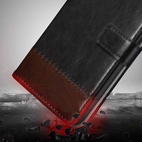 Image of Perkie Handmade Zorro Series Faux Leather Wallet Flip Case Kick Stand Magnetic Closure Flip Cover for Motorola Moto G54 5G (Black with Brown)