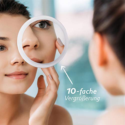 Make Up Magnification Mirror with Suction Cups: Portable Bathroom Mirror and Travel Magnifying Mirror, 10x Magnifying Face Mirror White with Acrylic Frame, Round Makeup Mirror Zoom by Fantasia