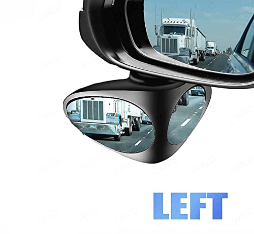 Image of CARIZO Rear View Blind Spot Mirror | Double Lens | Stick on Mount | Adjustable Wide Angle | Compatible with All Cars - Left Side