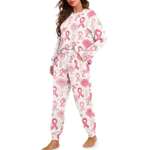 Image of Women's 2 Piece Printed Pajama Set Long Sleeve Sleepwear Set with Long Pants Casual Lounge Sets with Pocket