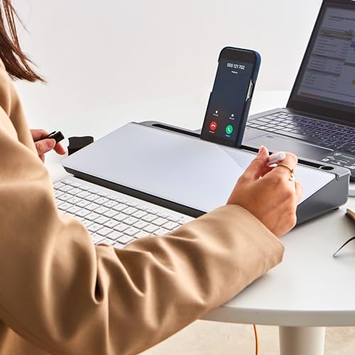 Image of GAROOD Desktop Dry Erase Board with Storage (Black Base) Desk White Board Desk Board Glass Desktop White Board with Stand Home Office Organizer Phone Holder 15.8X7X2 inches