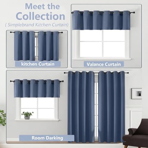 Image of Simplebrand Denim Window Valance for Kitchen 14 Inches Long 2 Panels Set, Room Darkening Valance Curtains for Living Room, Grommet Short Privacy Kitchen Curtains for Bedroom Kids Room, 40Wx14L