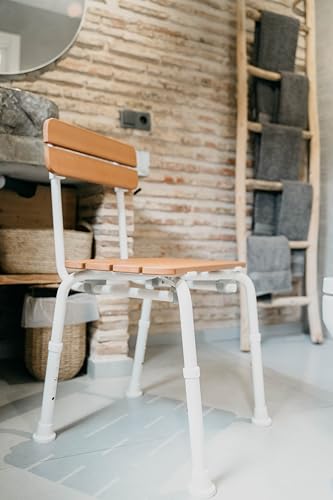 KMINA Silla Ducha Efecto Madera (hasta 136 kg), Antideslizante, Altura Regulable, Taburete Baño - imagen 7